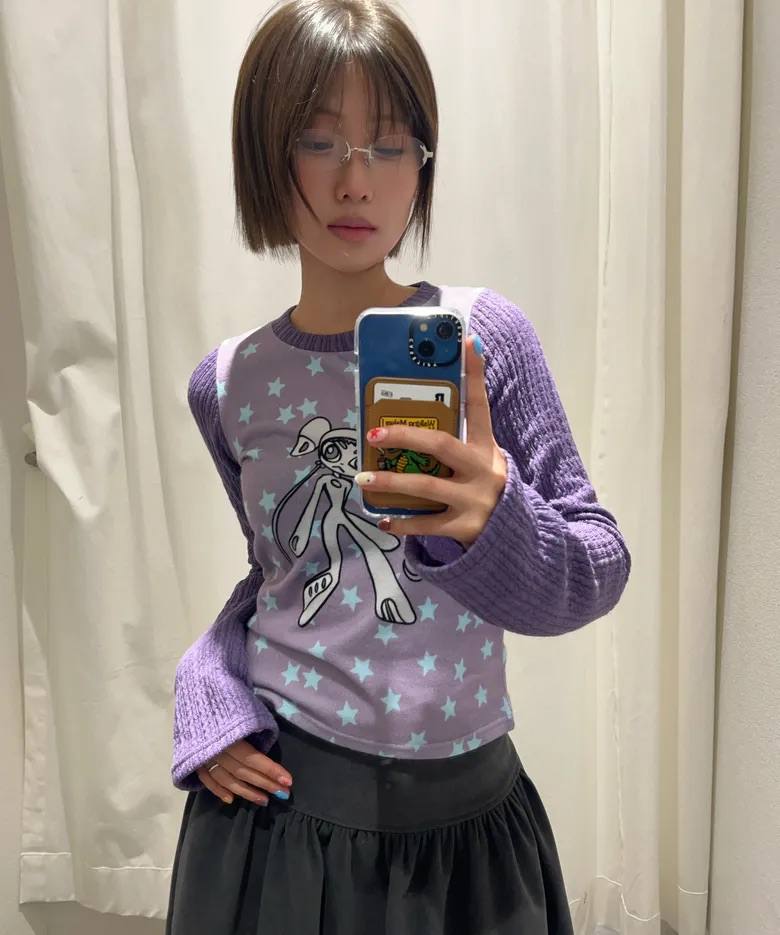 【youthbath】Twist Knit Long Sleeve Top [ Mint / Purple ]