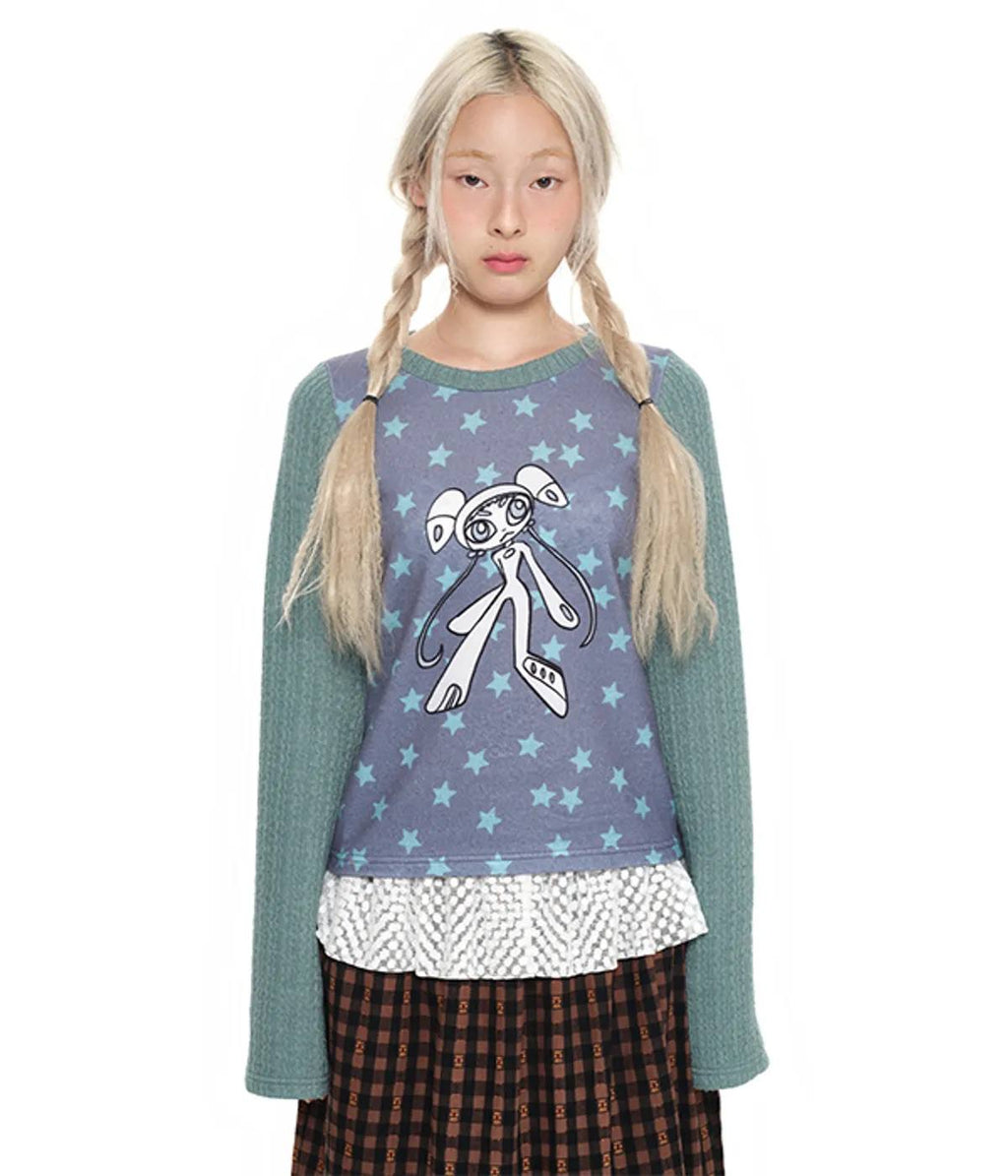 【youthbath】Twist Knit Long Sleeve Top [ Mint / Purple ]