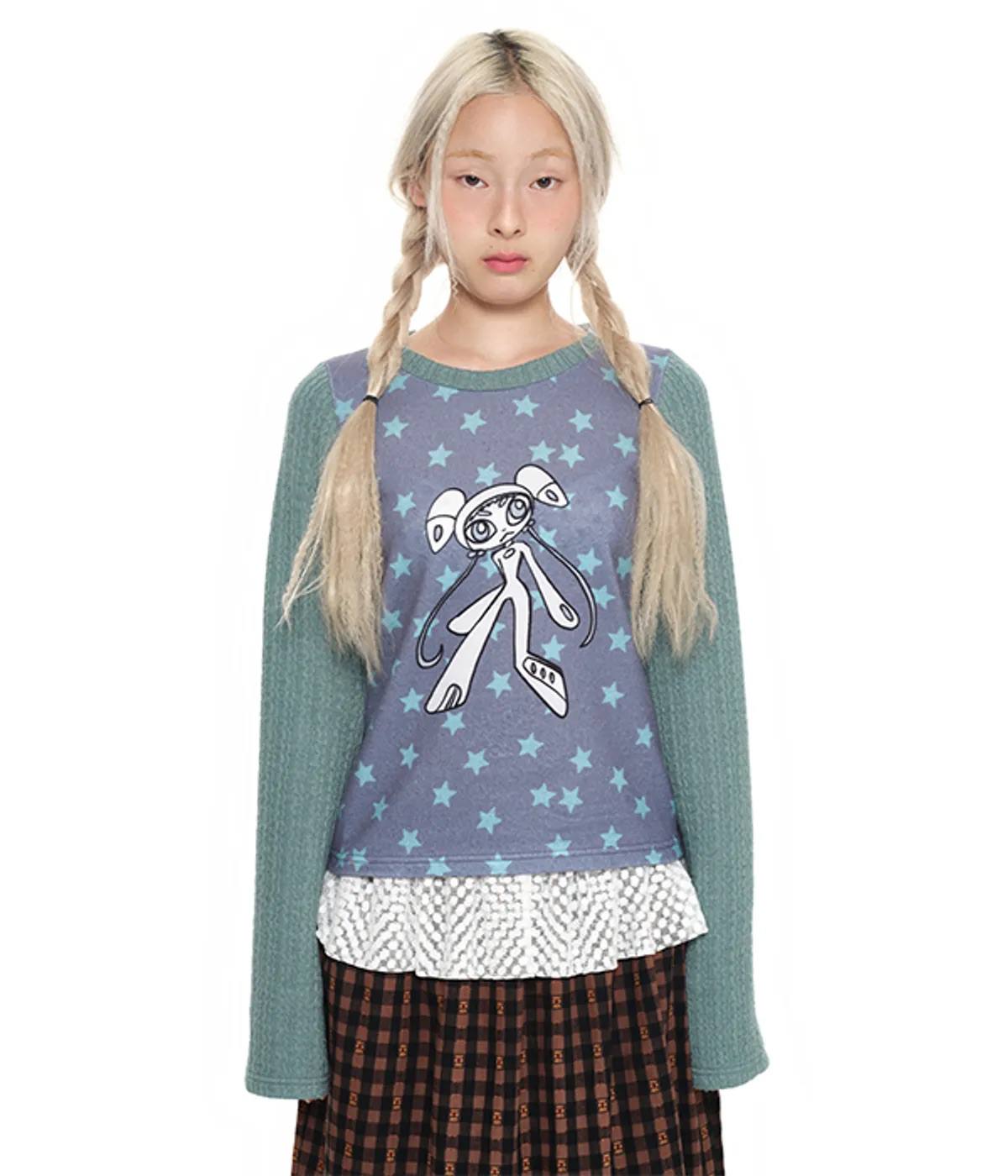 【youthbath】Twist Knit Long Sleeve Top [ Mint / Purple ]