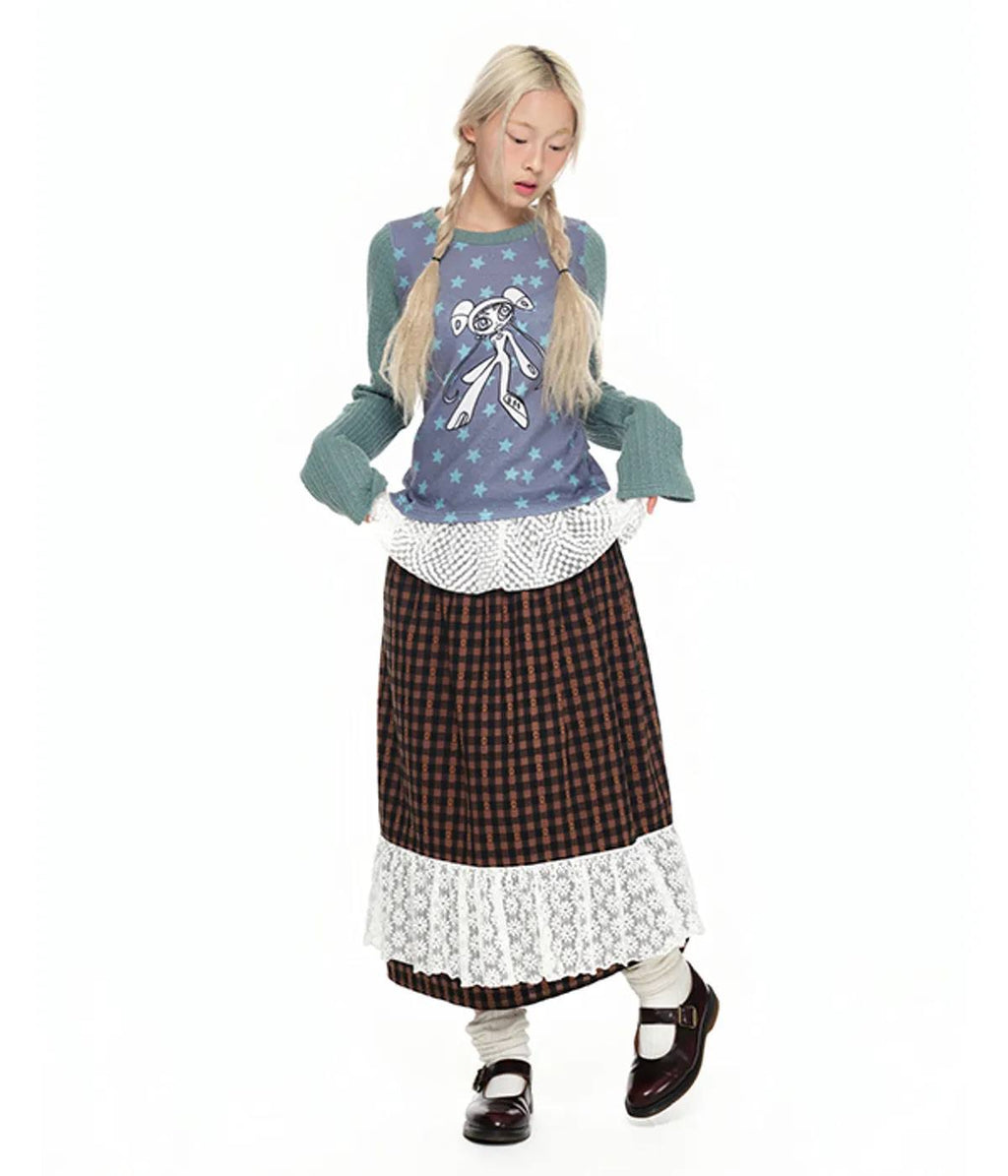 【youthbath】Twist Knit Long Sleeve Top [ Mint / Purple ]