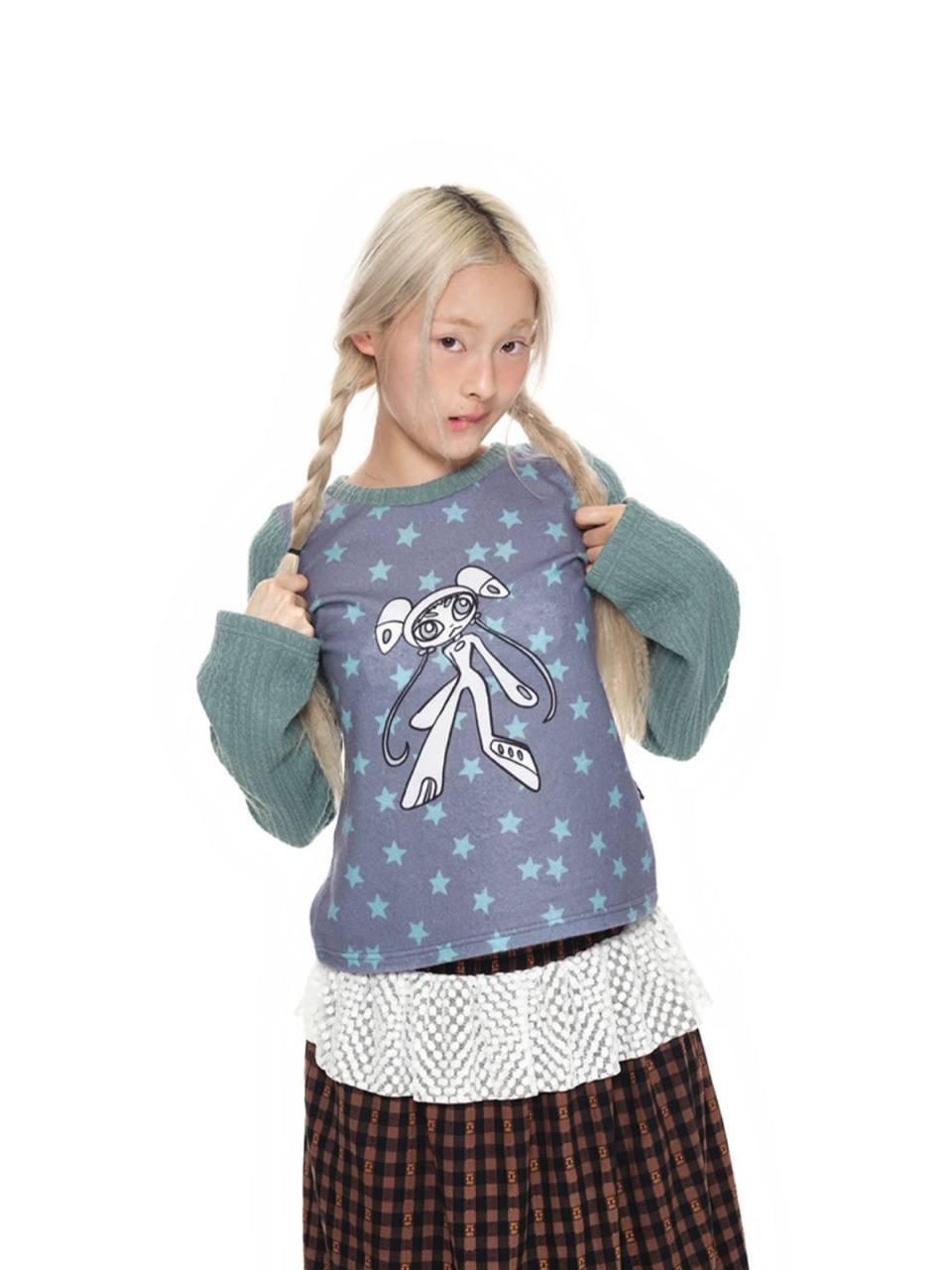 【youthbath】Twist Knit Long Sleeve Top [ Mint / Purple ]