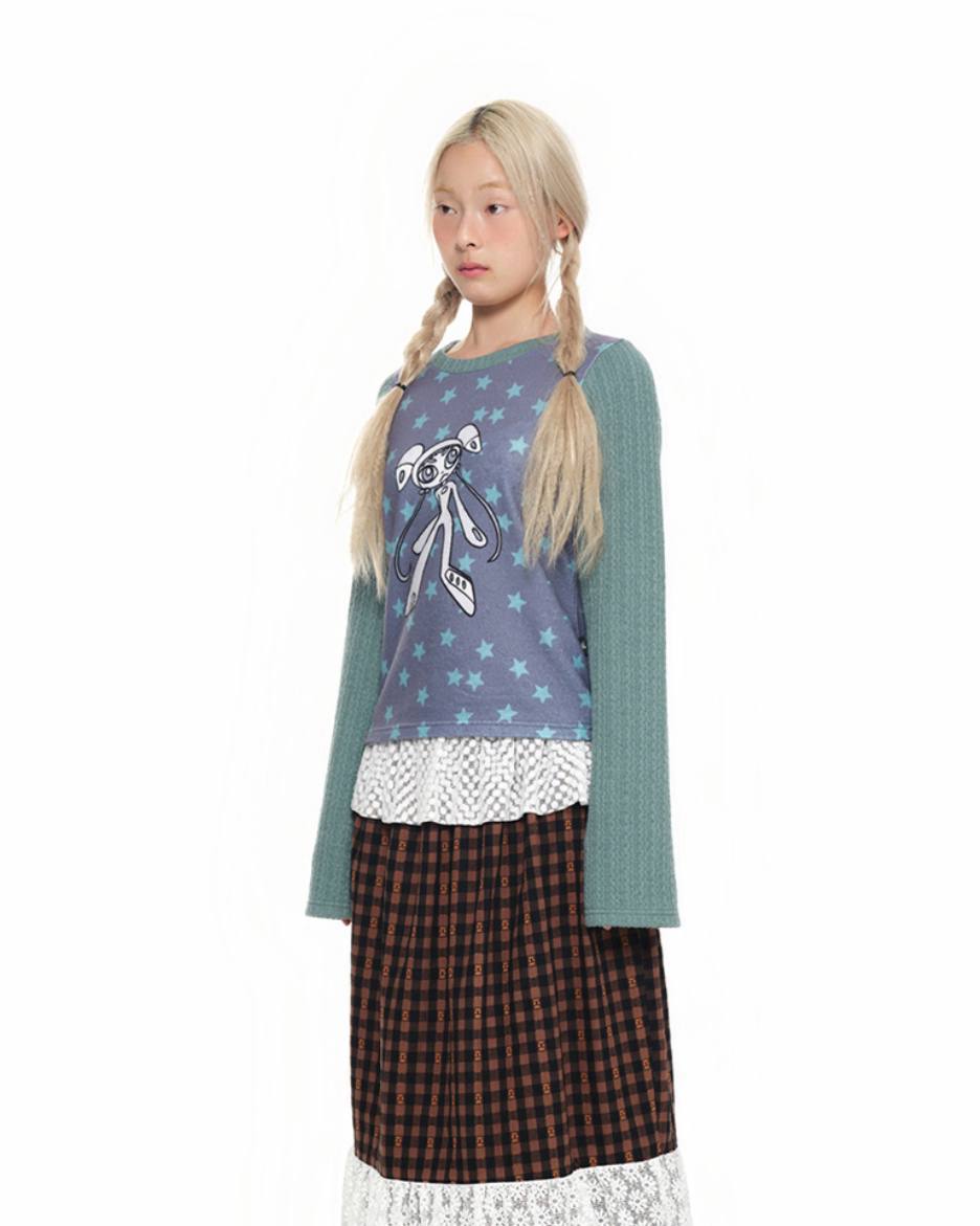 【youthbath】Twist Knit Long Sleeve Top [ Mint / Purple ]