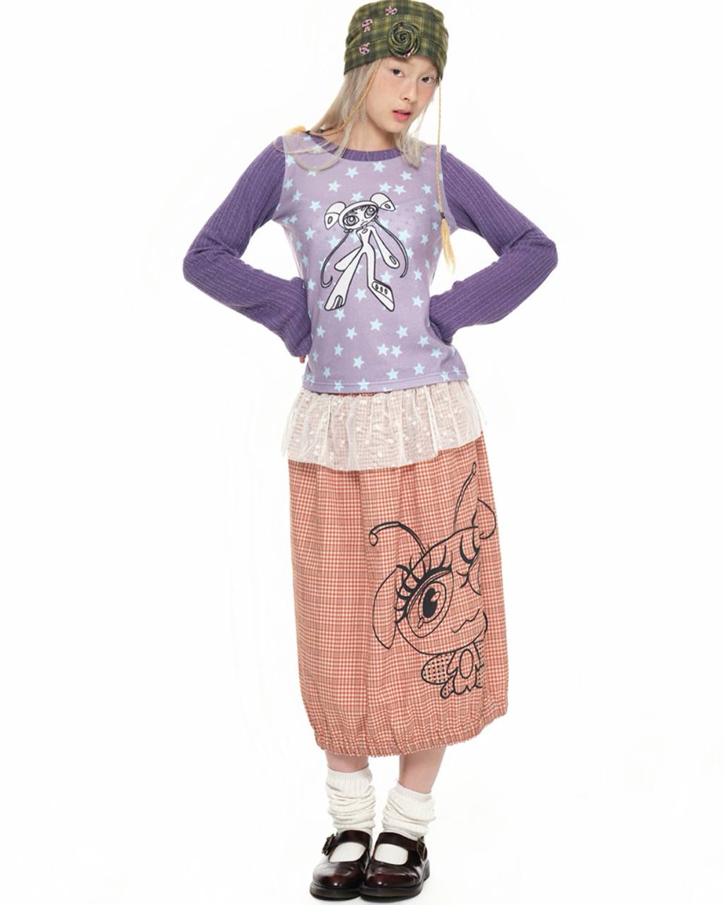 【youthbath】Twist Knit Long Sleeve Top [ Mint / Purple ]