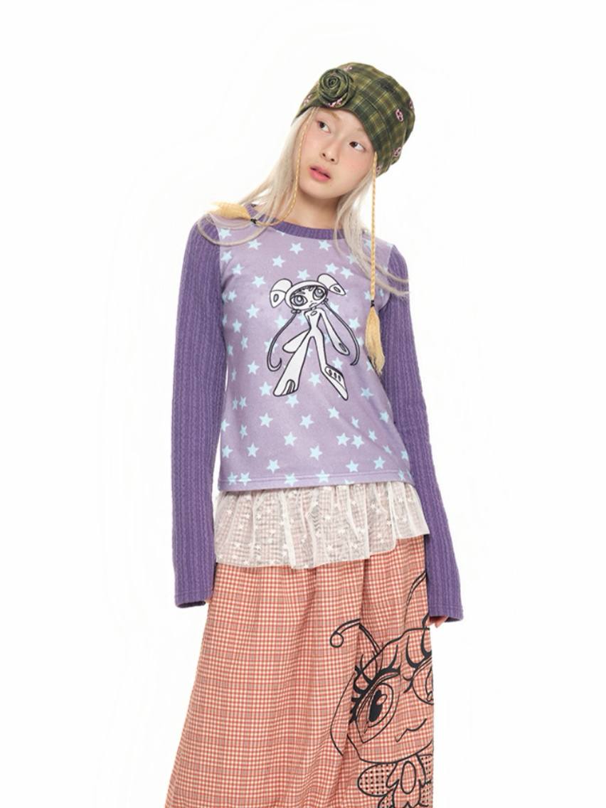 【youthbath】Twist Knit Long Sleeve Top [ Mint / Purple ]