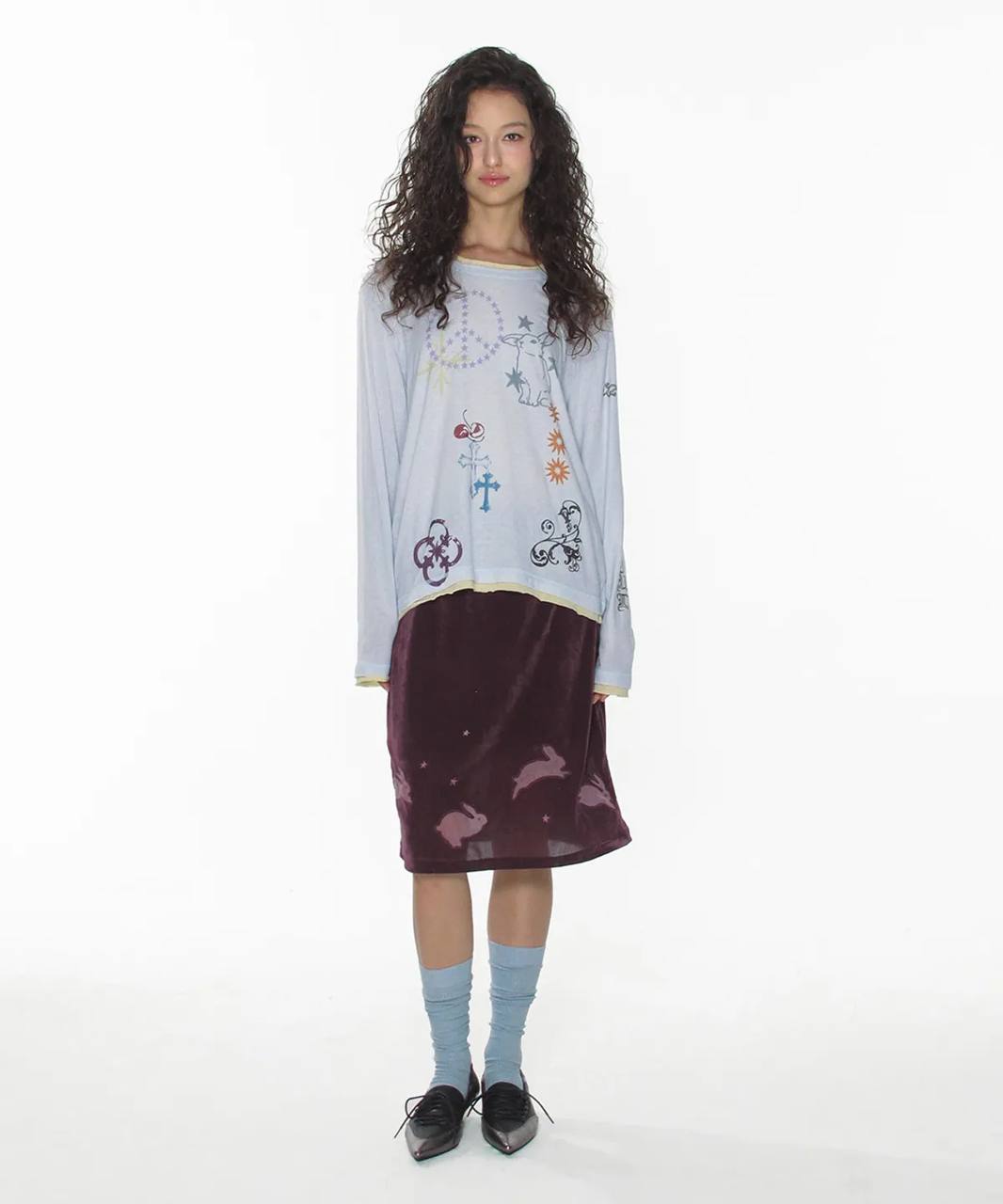 【CRANK】TATTOO LAYERED TOP [ ivory / blue / pink ]