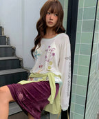 【CRANK】TATTOO LAYERED TOP [ ivory / blue / pink ]