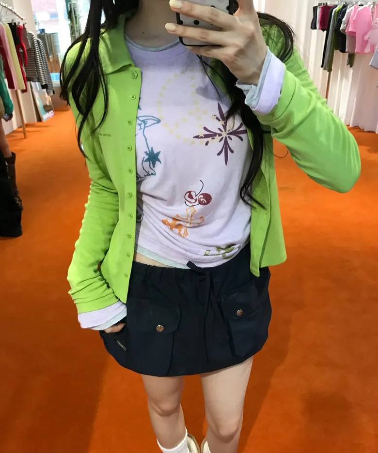 【CRANK】TATTOO LAYERED TOP [ ivory / blue / pink ]