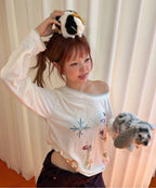【CRANK】TATTOO LAYERED TOP [ ivory / blue / pink ]