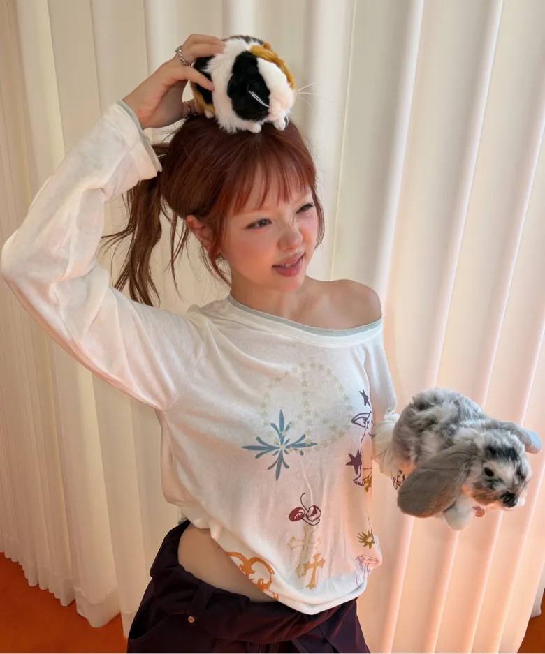 【CRANK】TATTOO LAYERED TOP [ ivory / blue / pink ]