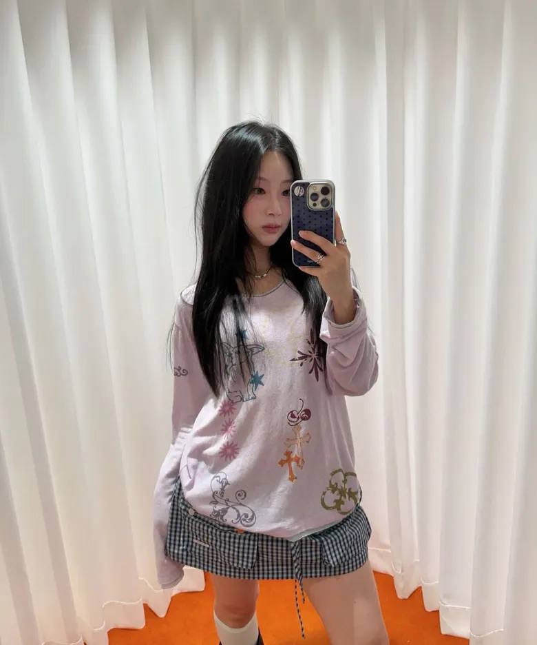 【CRANK】TATTOO LAYERED TOP [ ivory / blue / pink ]