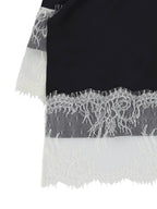 【kijun】SATIN LACE MIDI SKIRT [Black / Charcoal]