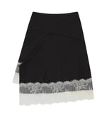 【kijun】SATIN LACE MIDI SKIRT [Black / Charcoal]