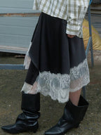 【kijun】SATIN LACE MIDI SKIRT [Black / Charcoal]