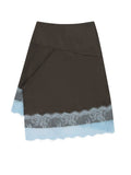 【kijun】SATIN LACE MIDI SKIRT [Black / Charcoal]