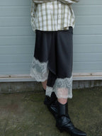 【kijun】SATIN LACE MIDI SKIRT [Black / Charcoal]