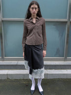 【kijun】SATIN LACE MIDI SKIRT [Black / Charcoal]