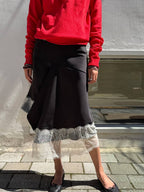 【kijun】SATIN LACE MIDI SKIRT [Black / Charcoal]