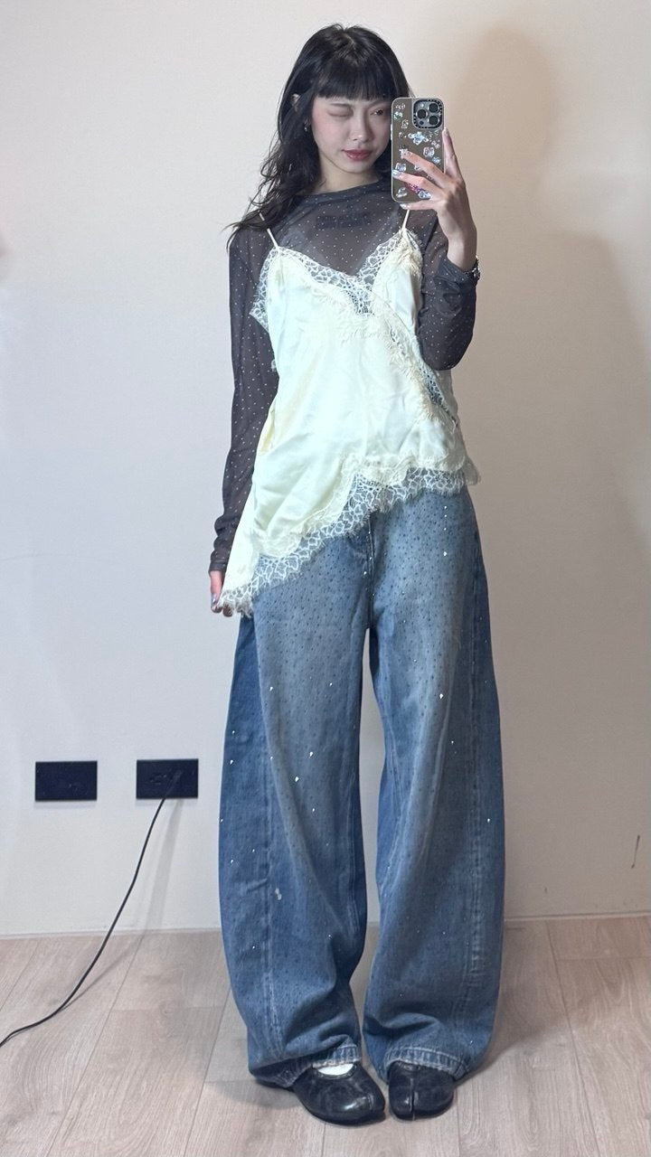 小性感蕾絲斜下擺背心
