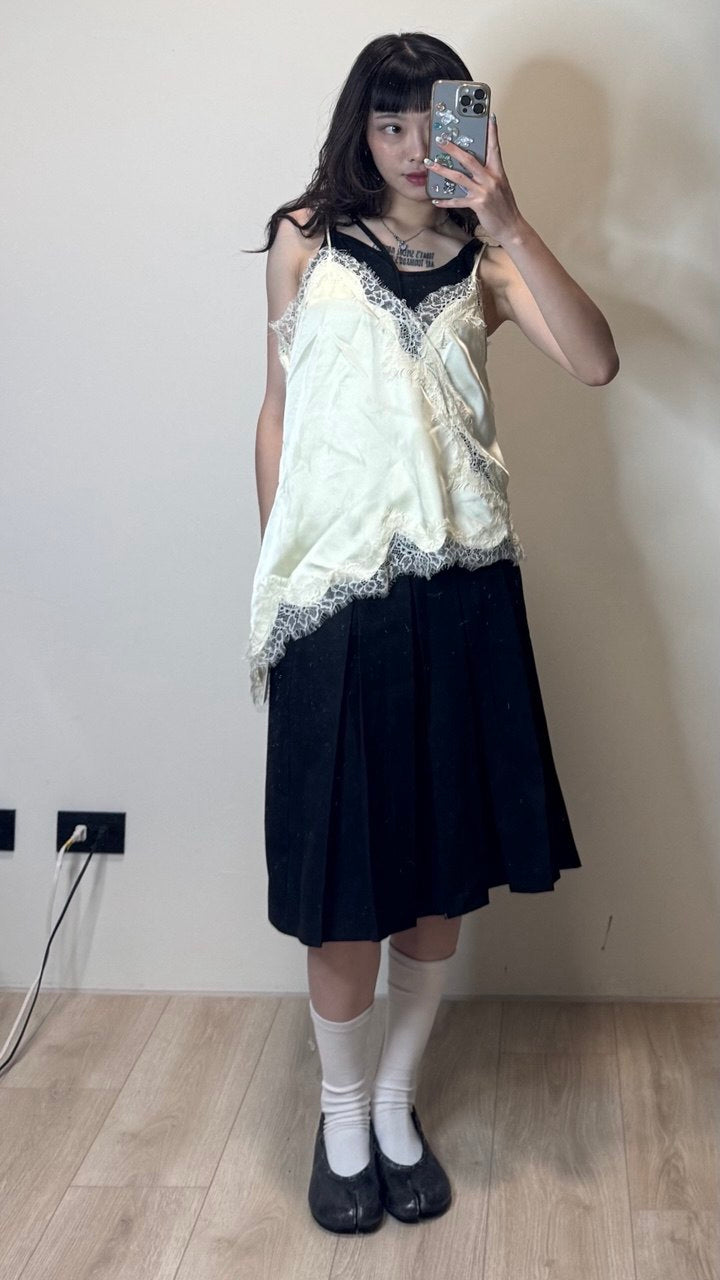 小性感蕾絲斜下擺背心