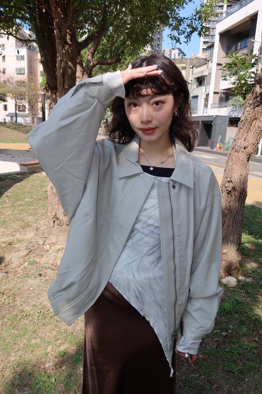 翻領雙拉鏈皮外套