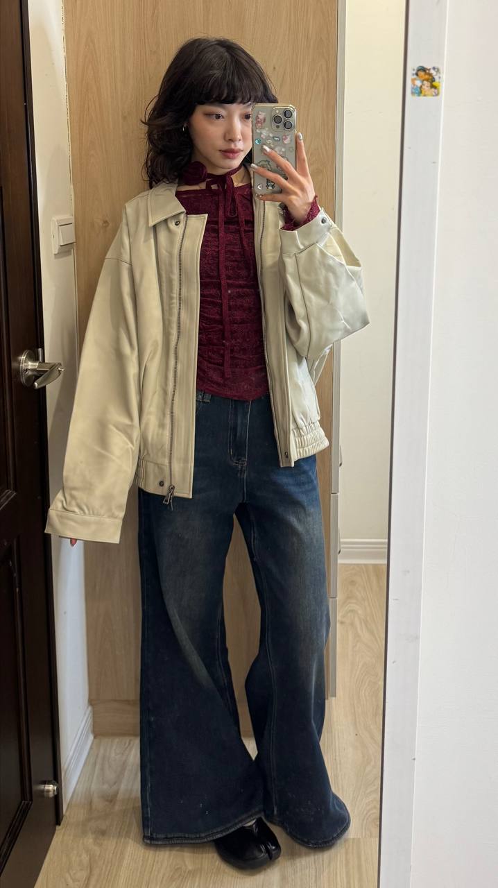 翻領雙拉鏈皮外套