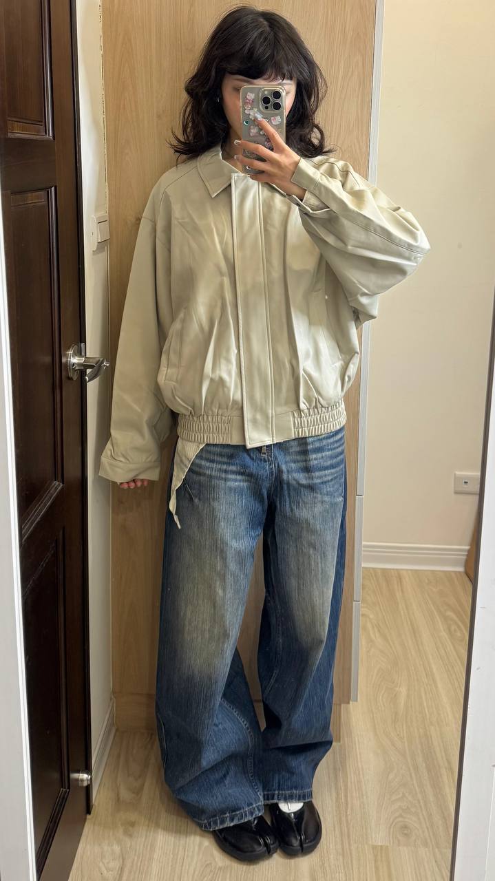 翻領雙拉鏈皮外套