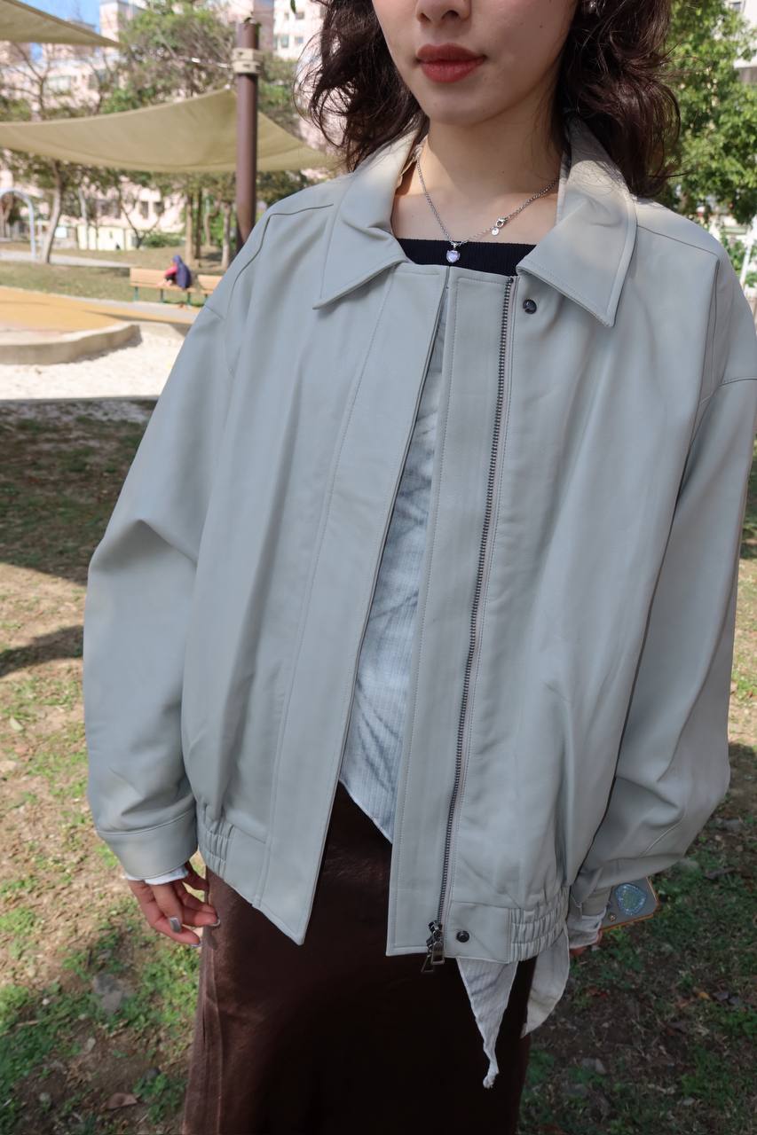 翻領雙拉鏈皮外套
