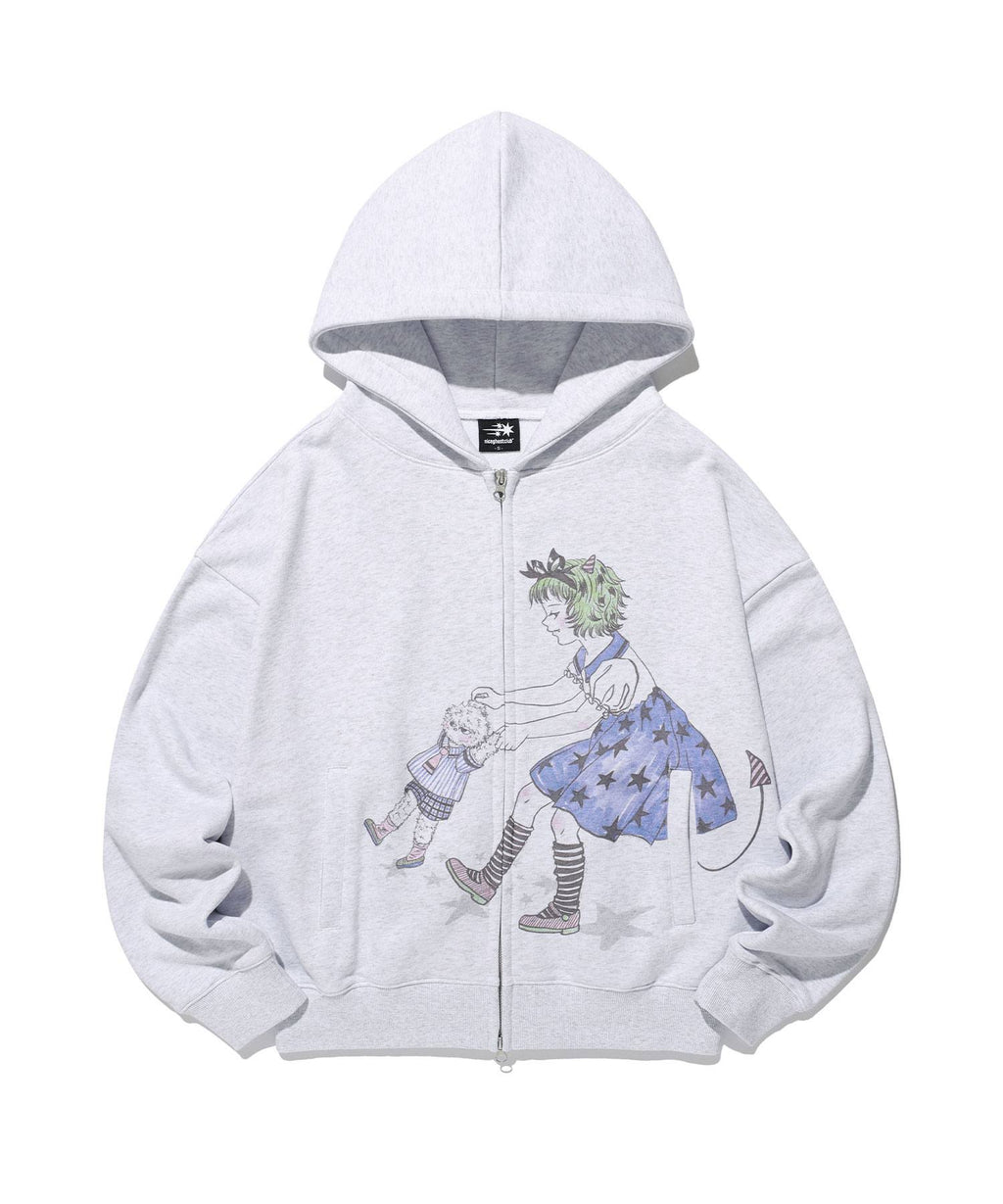 【niceghostclub】hand in hand hoodie zip up [ blue / grey ]