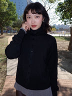 3way高領排扣柔軟針織上衣
