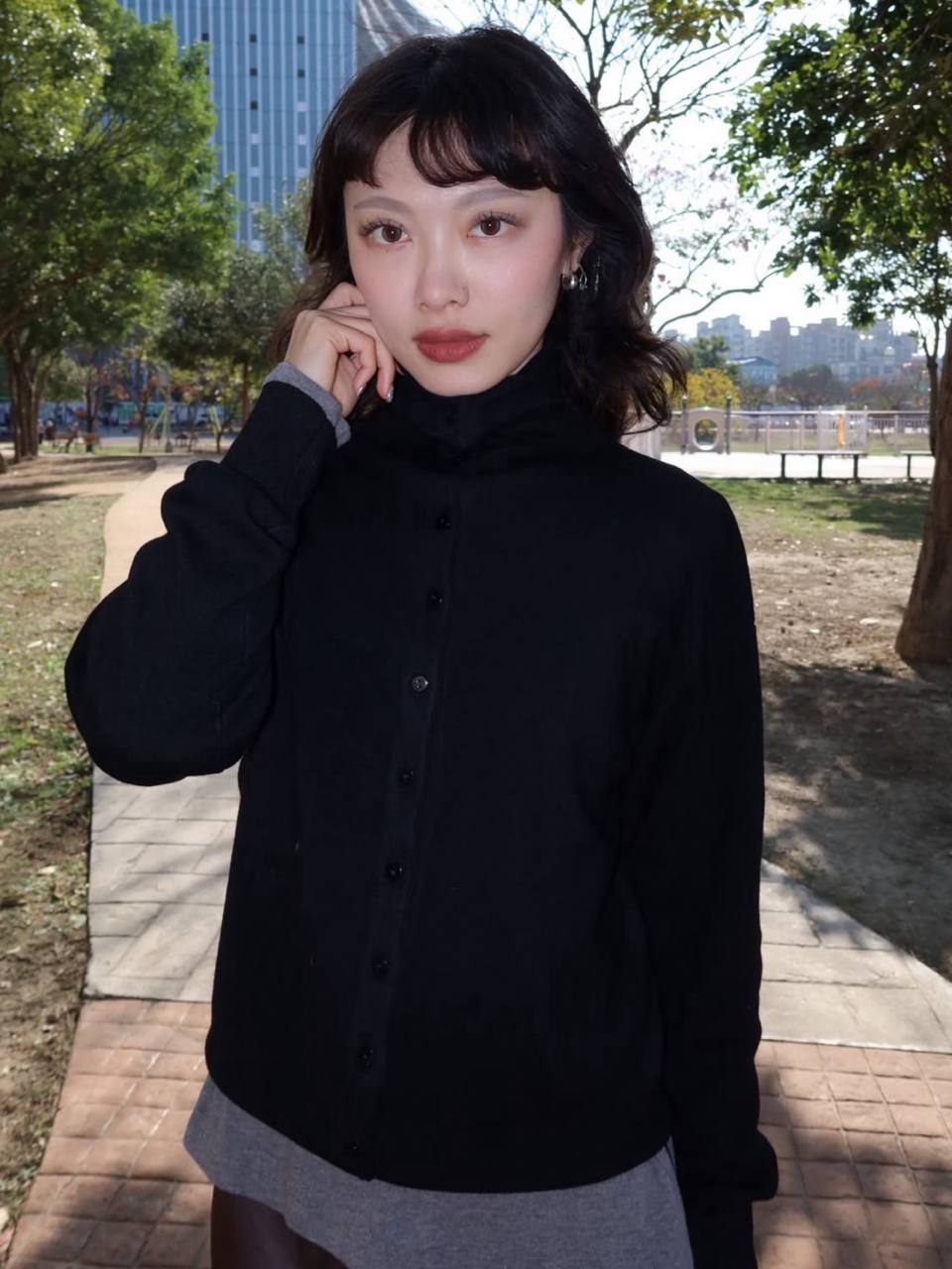 3way高領排扣柔軟針織上衣