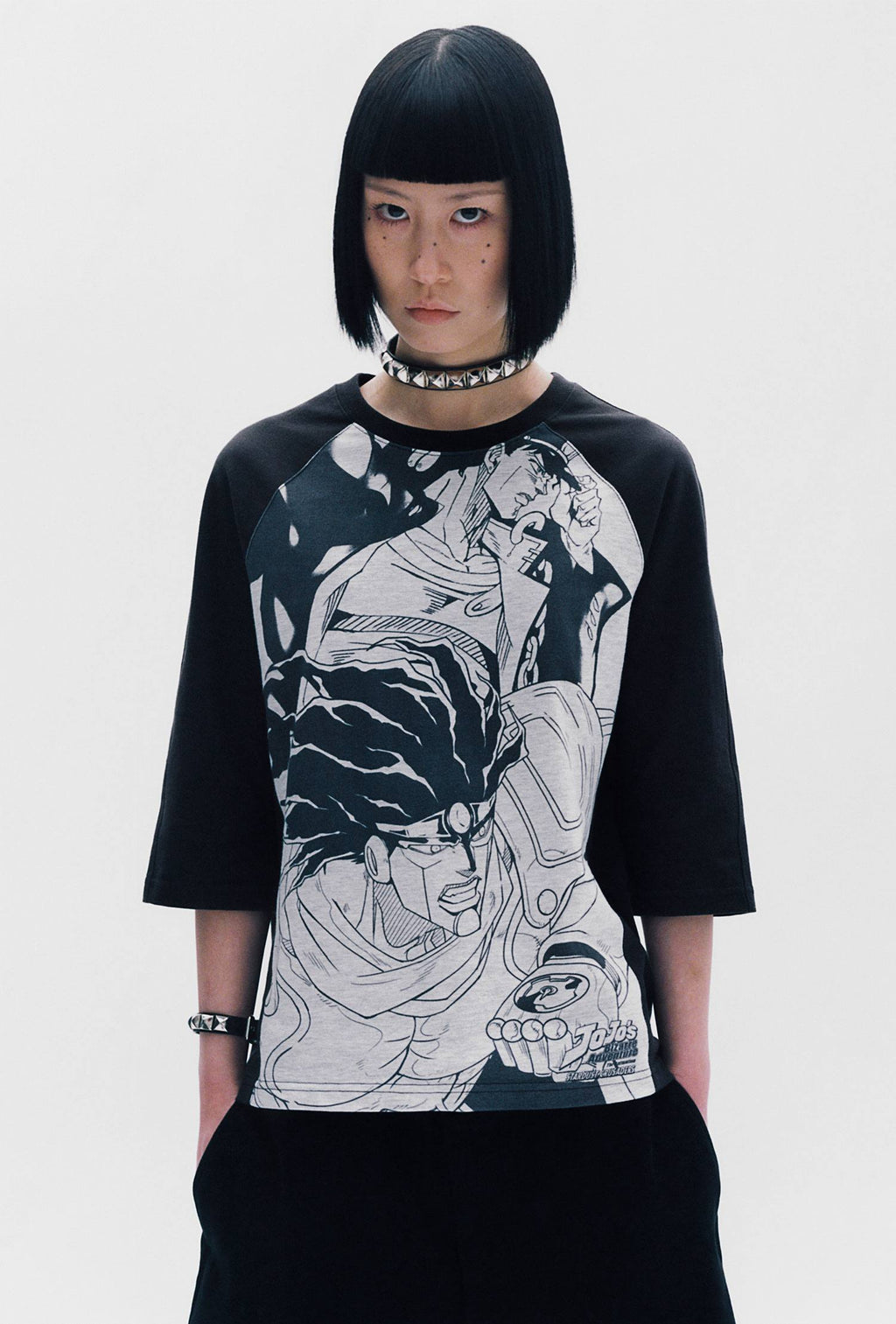 【niceghostclub】jojo's stardust crusaders 3/4 sleeve tee [ black ]