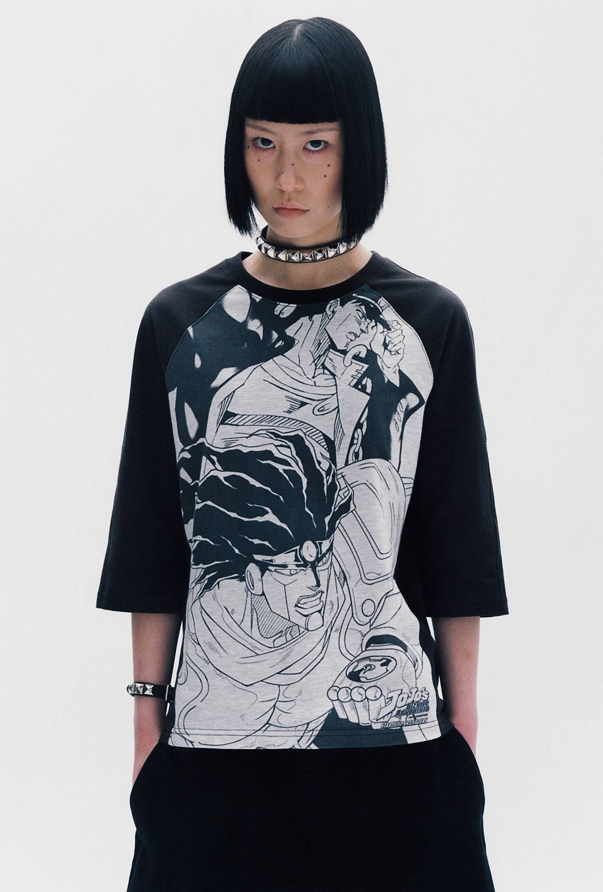 【niceghostclub】jojo's stardust crusaders 3/4 sleeve tee [ black ]
