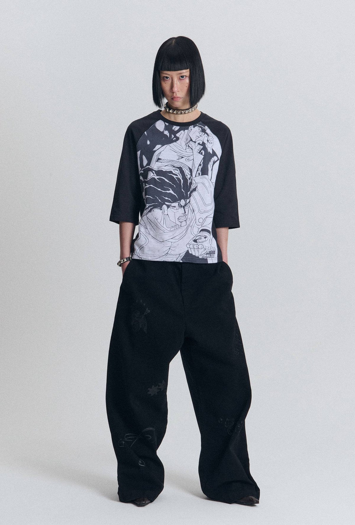 【niceghostclub】jojo's stardust crusaders 3/4 sleeve tee [ black ]