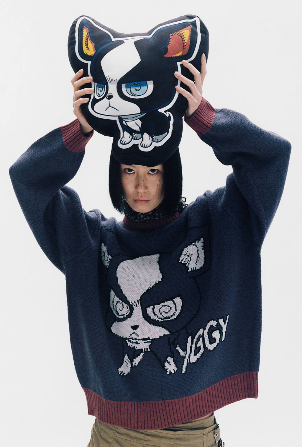 【niceghostclub】jojo's stardust crusaders iggy knit [ navy ]