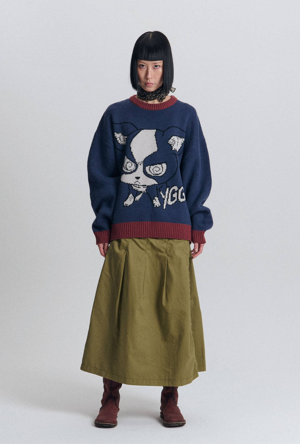 【niceghostclub】jojo's stardust crusaders iggy knit [ navy ]