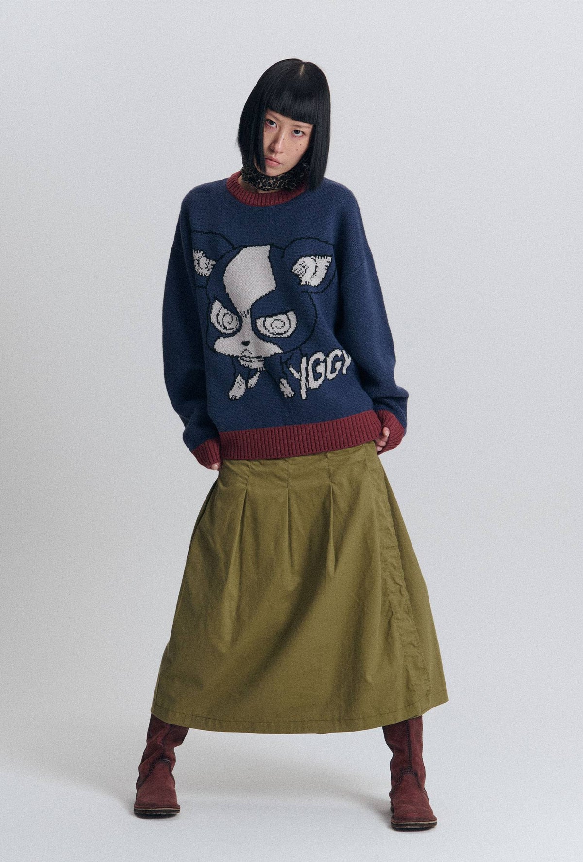 【niceghostclub】jojo's stardust crusaders iggy knit [ navy ]