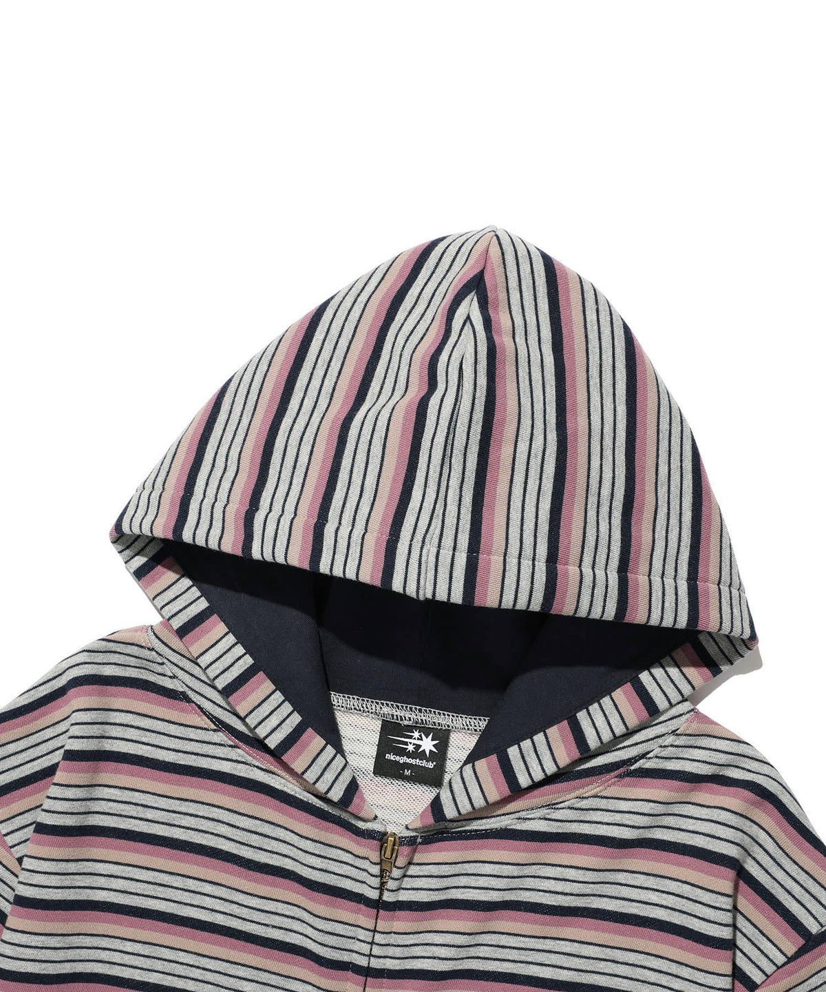 【niceghostclub】stripe 3star hoodie zip up [ pink / green ]