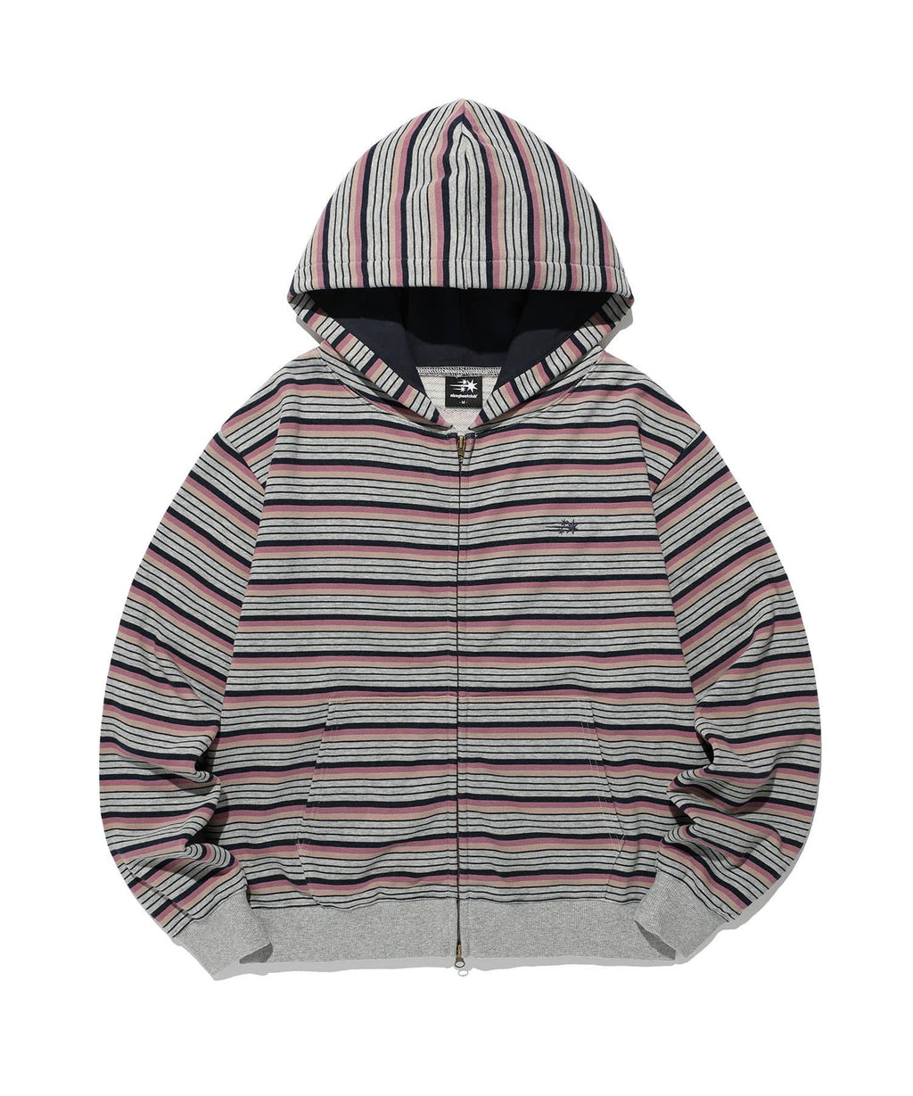 【niceghostclub】stripe 3star hoodie zip up [ pink / green ]