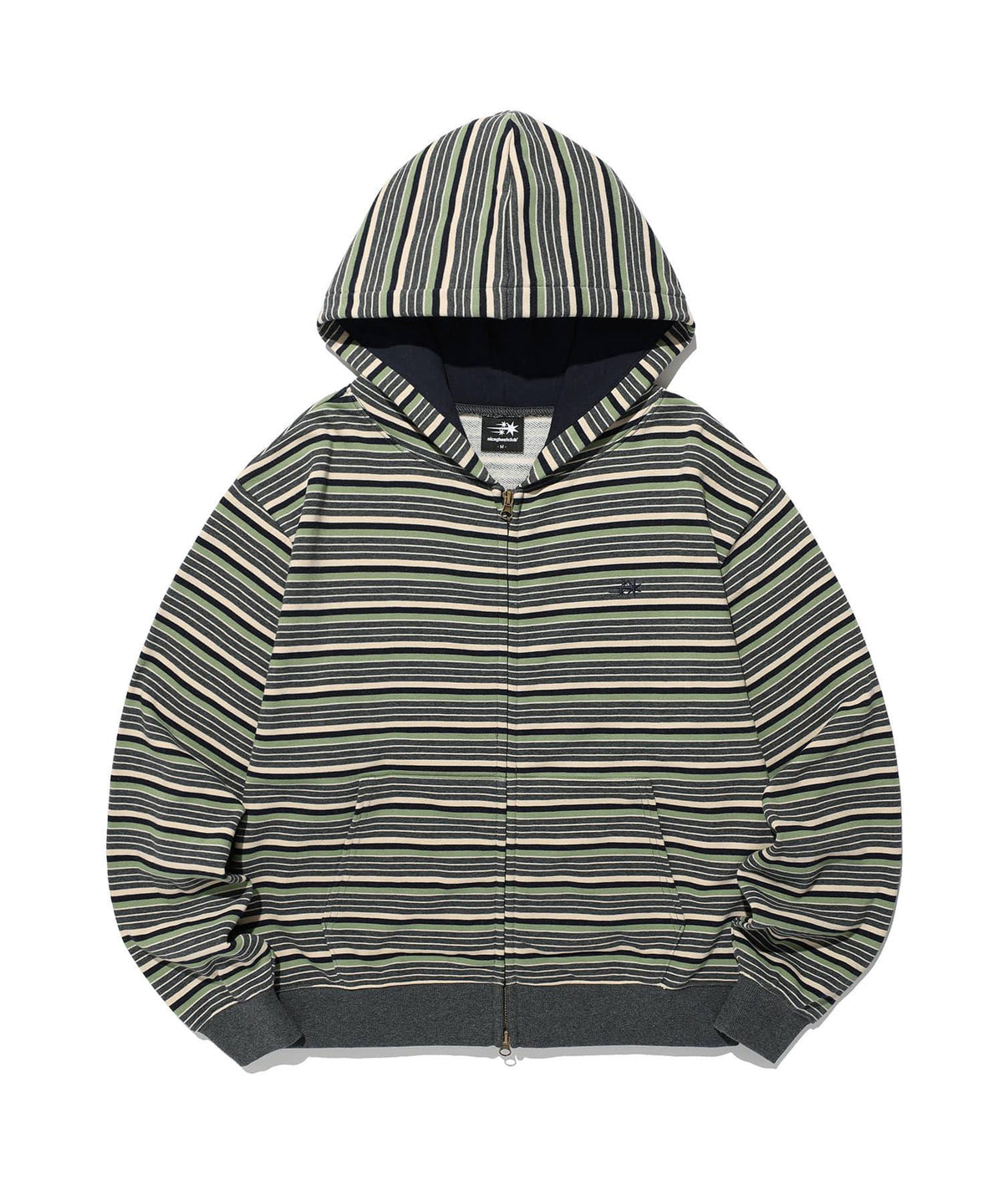 【niceghostclub】stripe 3star hoodie zip up [ pink / green ]