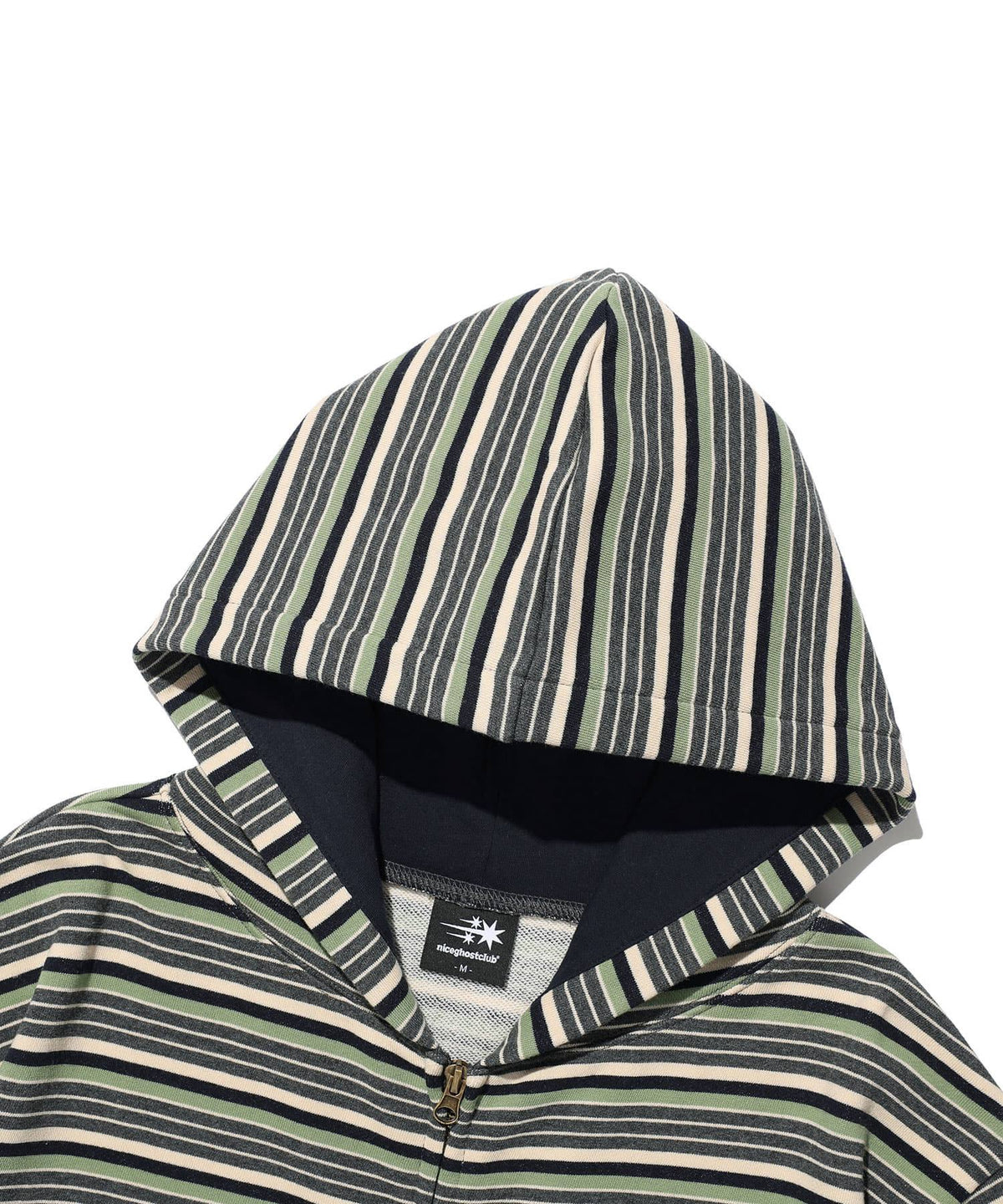 【niceghostclub】stripe 3star hoodie zip up [ pink / green ]