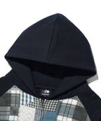 【niceghostclub】patchwork raglan crop hoodie zip up [ navy ]