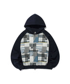 【niceghostclub】patchwork raglan crop hoodie zip up [ navy ]