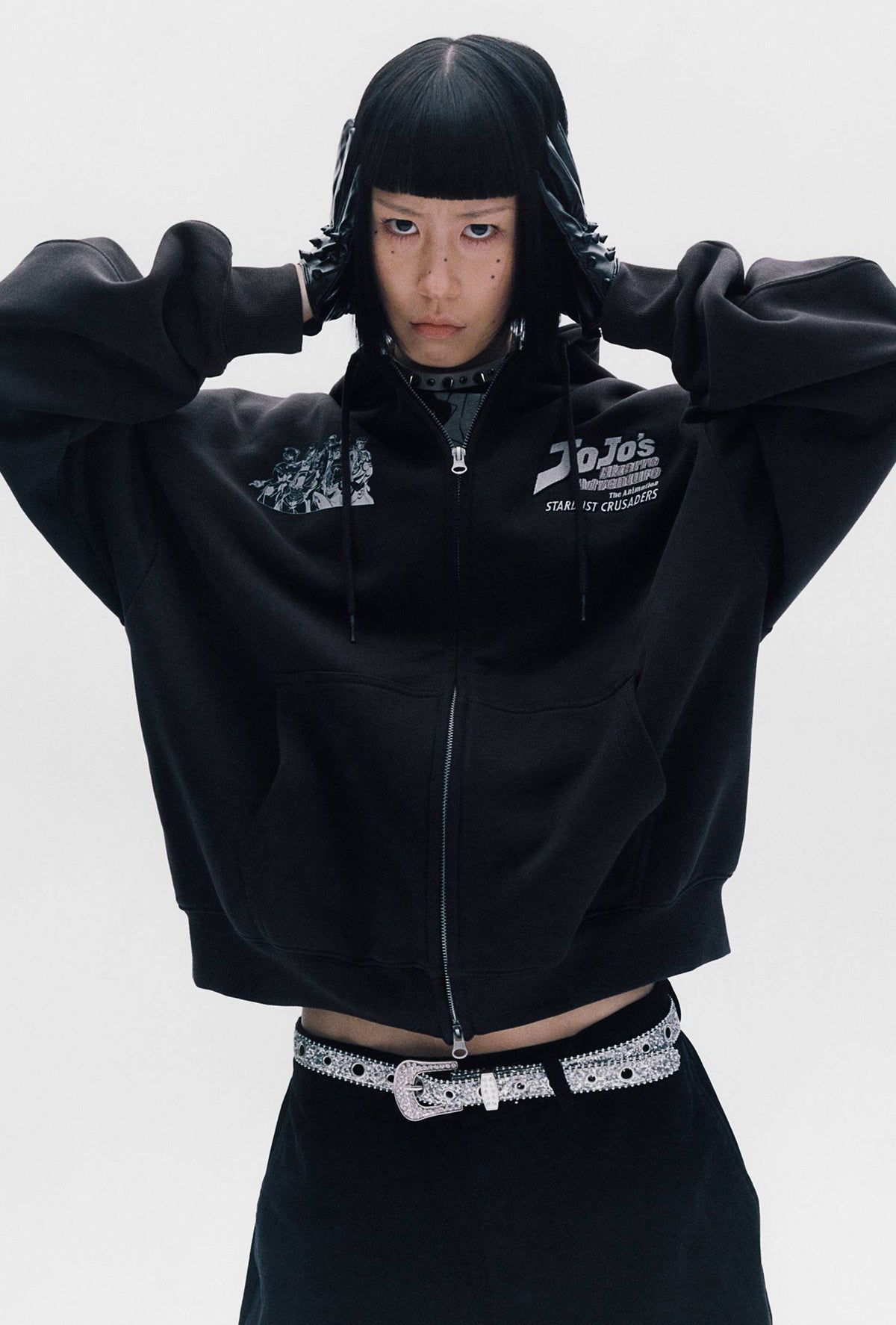 【niceghostclub】jojo's stardust crusaders hoodie zip up [ charcoal ]
