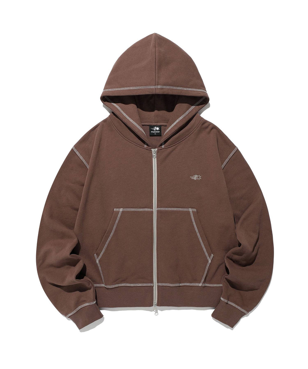 【niceghostclub】STITCHED CROP HOODIE ZIP UP [ brown / blue ]