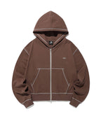 【niceghostclub】STITCHED CROP HOODIE ZIP UP [ brown / blue ]