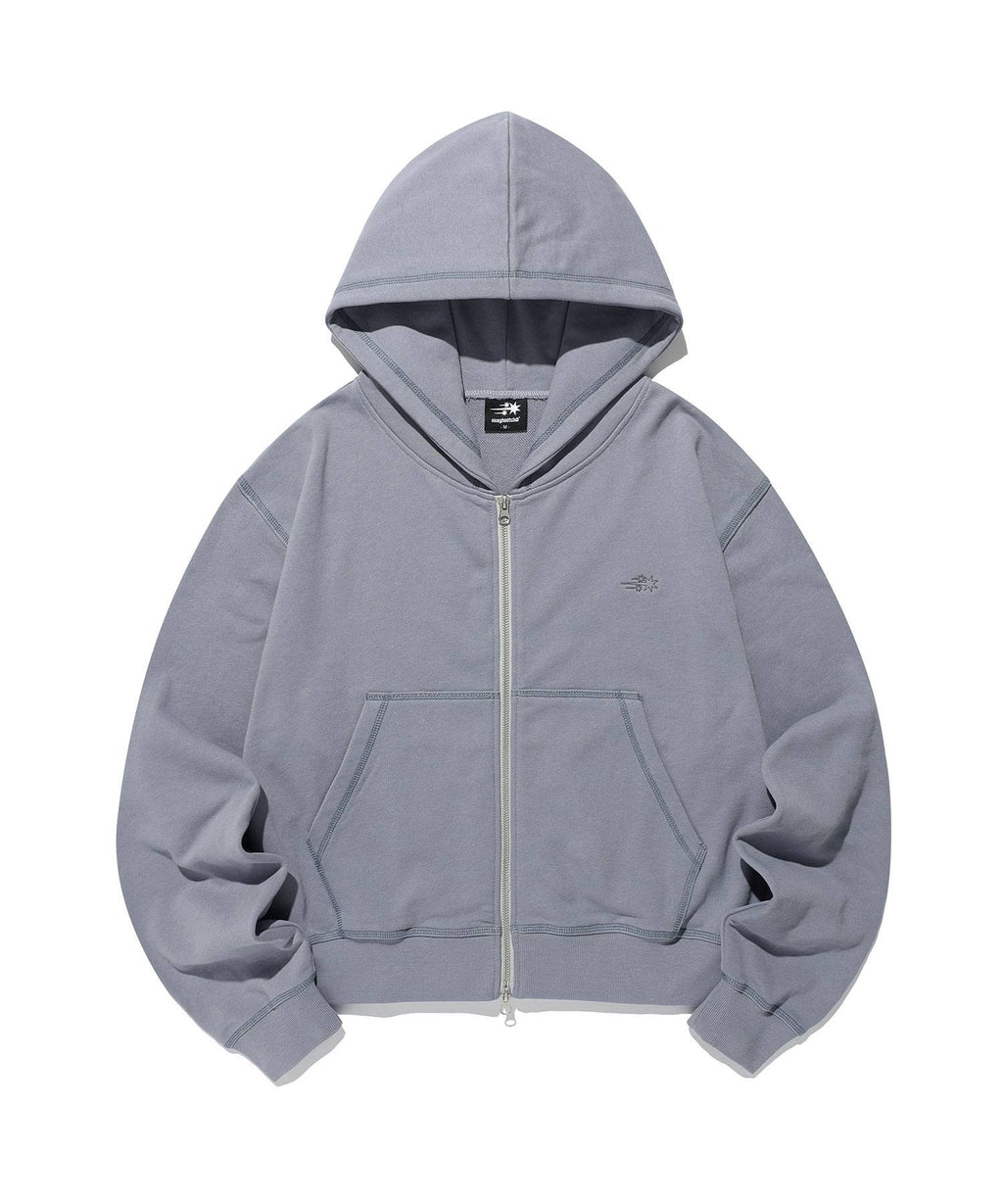 【niceghostclub】STITCHED CROP HOODIE ZIP UP [ brown / blue ]
