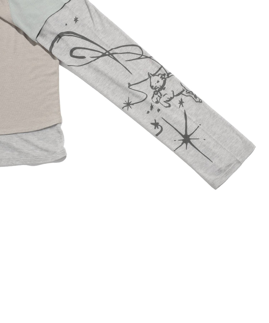 【niceghostclub】tattoo layered ls tee [ grey / beige ]