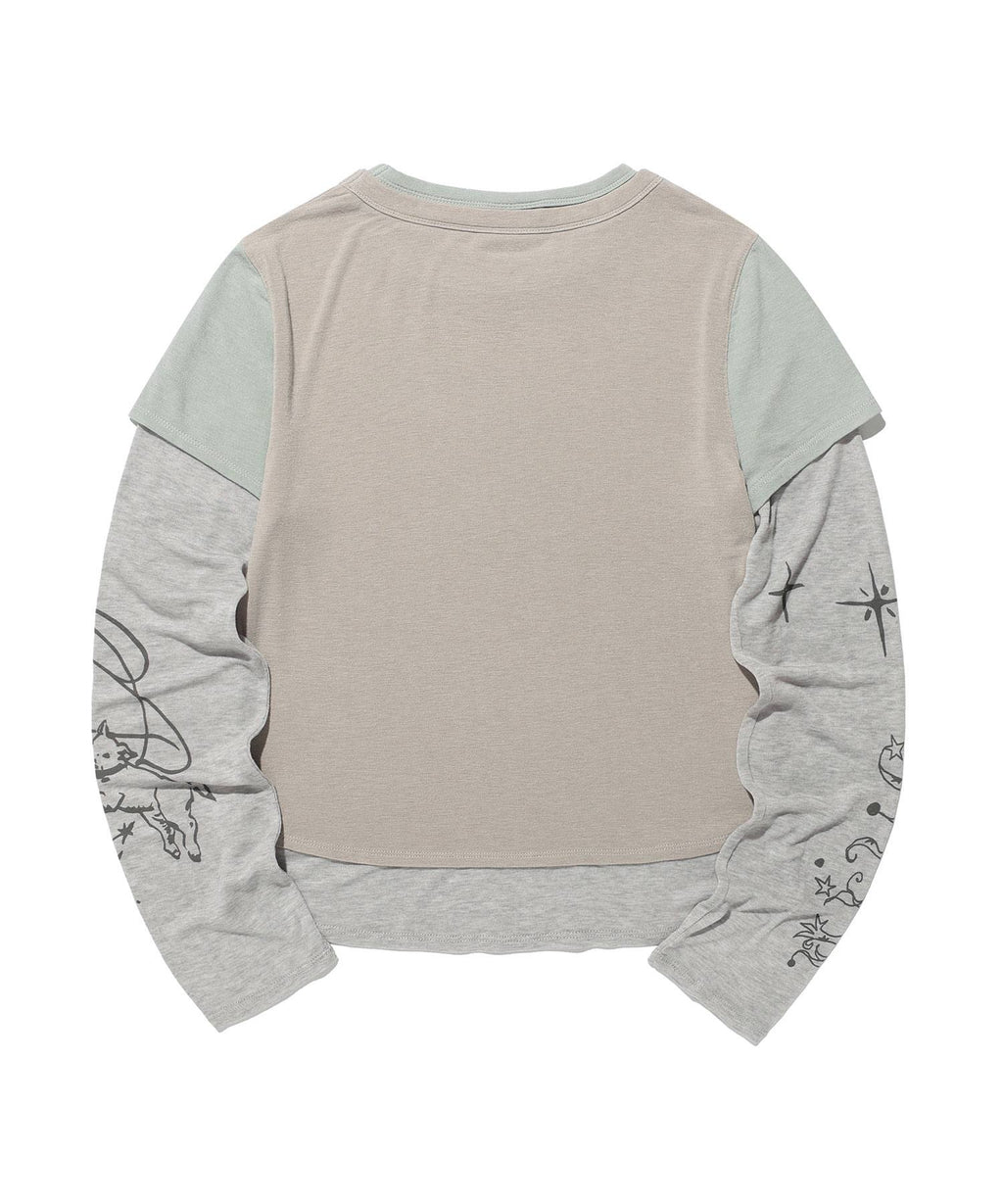 【niceghostclub】tattoo layered ls tee [ grey / beige ]