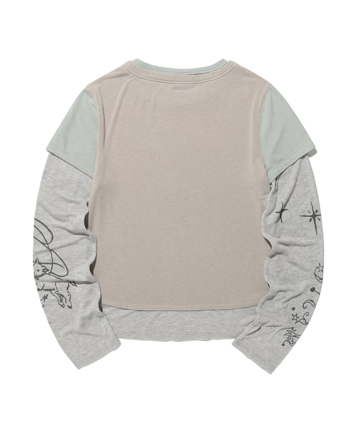 【niceghostclub】tattoo layered ls tee [ grey / beige ]