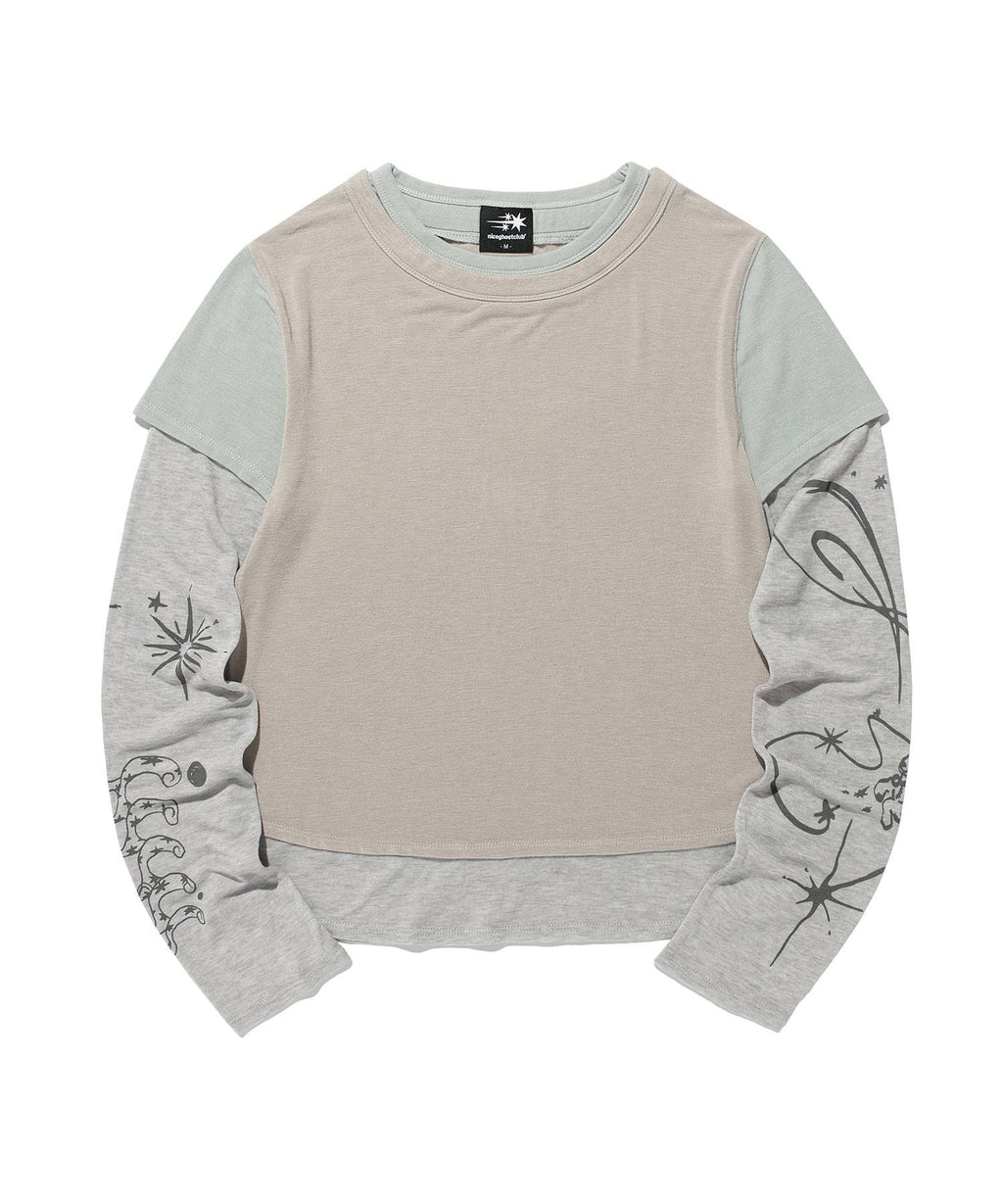 【niceghostclub】tattoo layered ls tee [ grey / beige ]